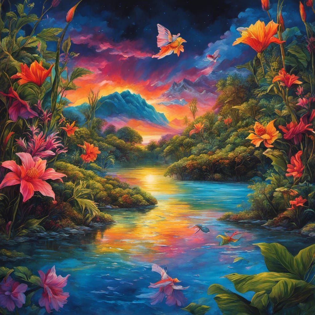 Hawaiian Goddess in Glowing Water: Graffiti Art