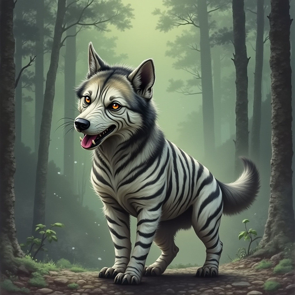Zebra Striped Cyberpunk Dog in Anime Style