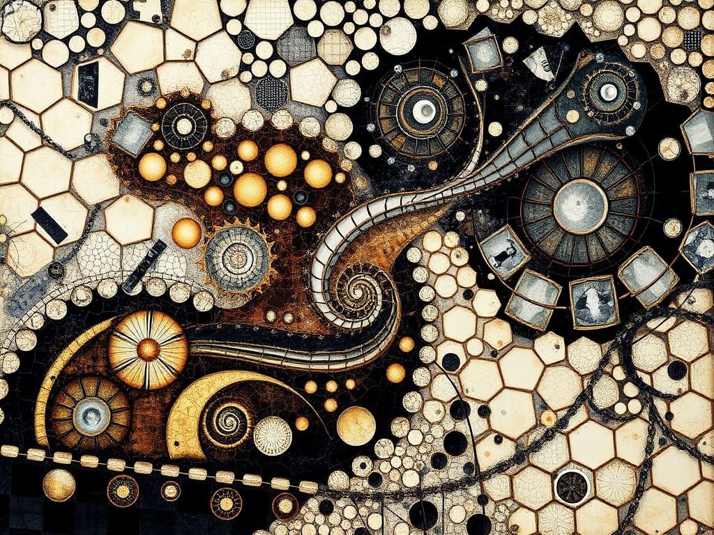 Ethereal Abstract Woman with Fossilized Honeycomb Patterns