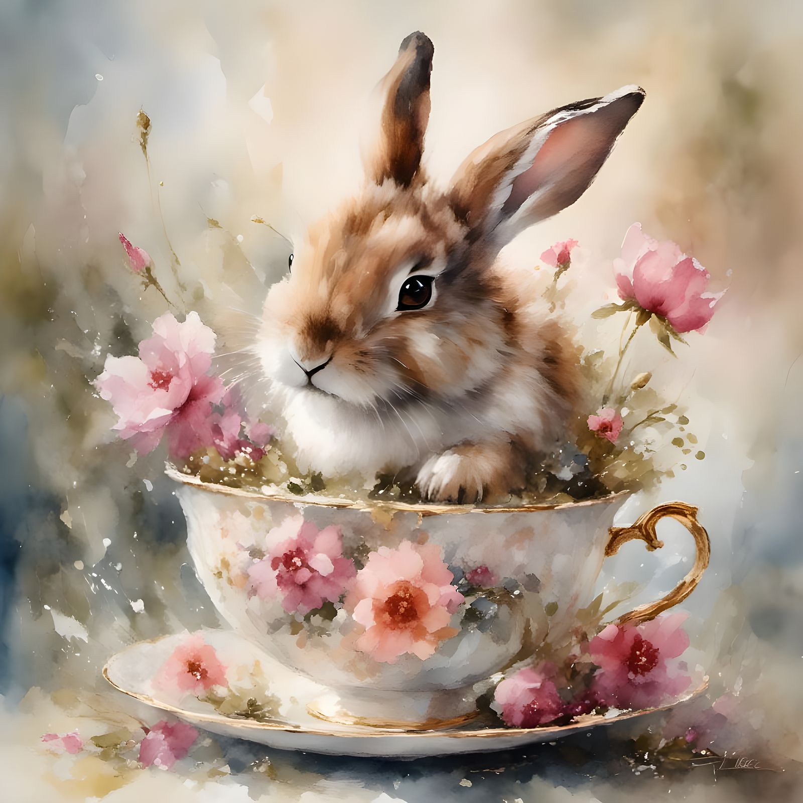 A little rabbit in a teacup