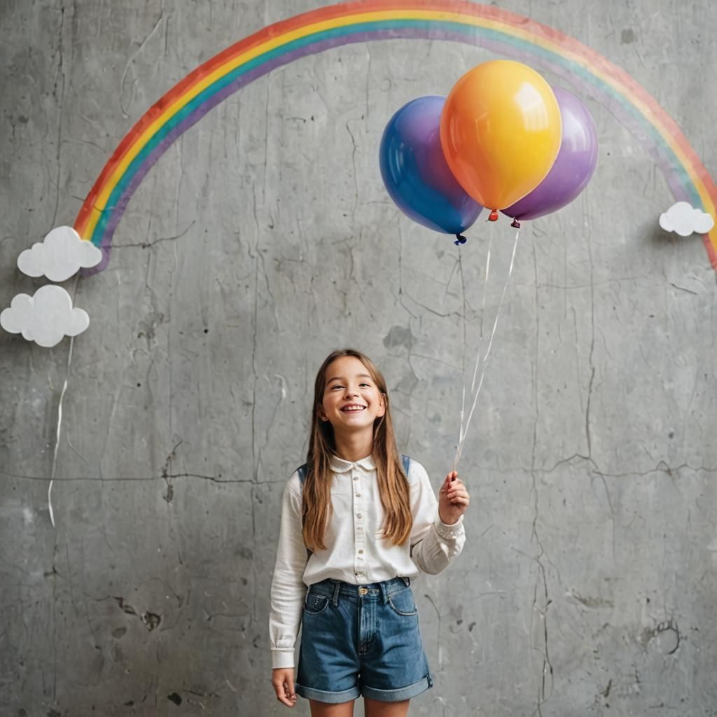 Girl with Rainbow Balloon