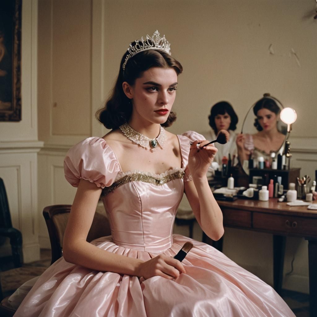 Crossdressed Boy in Princess Dress: Cinematic Film Still