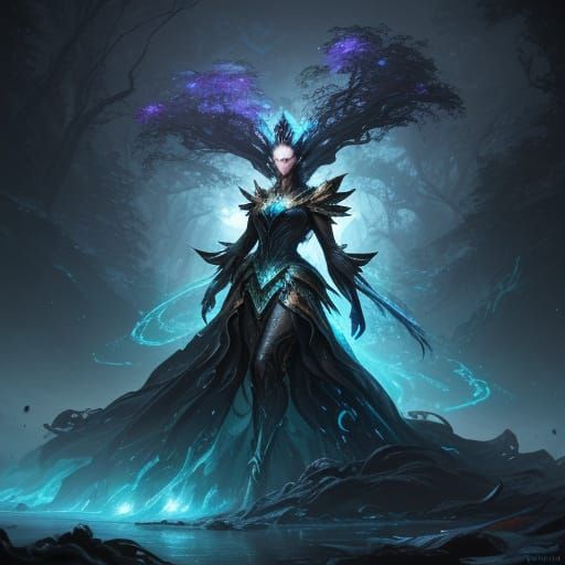 Genius Figure With Luminous Tress and Sludge Dress