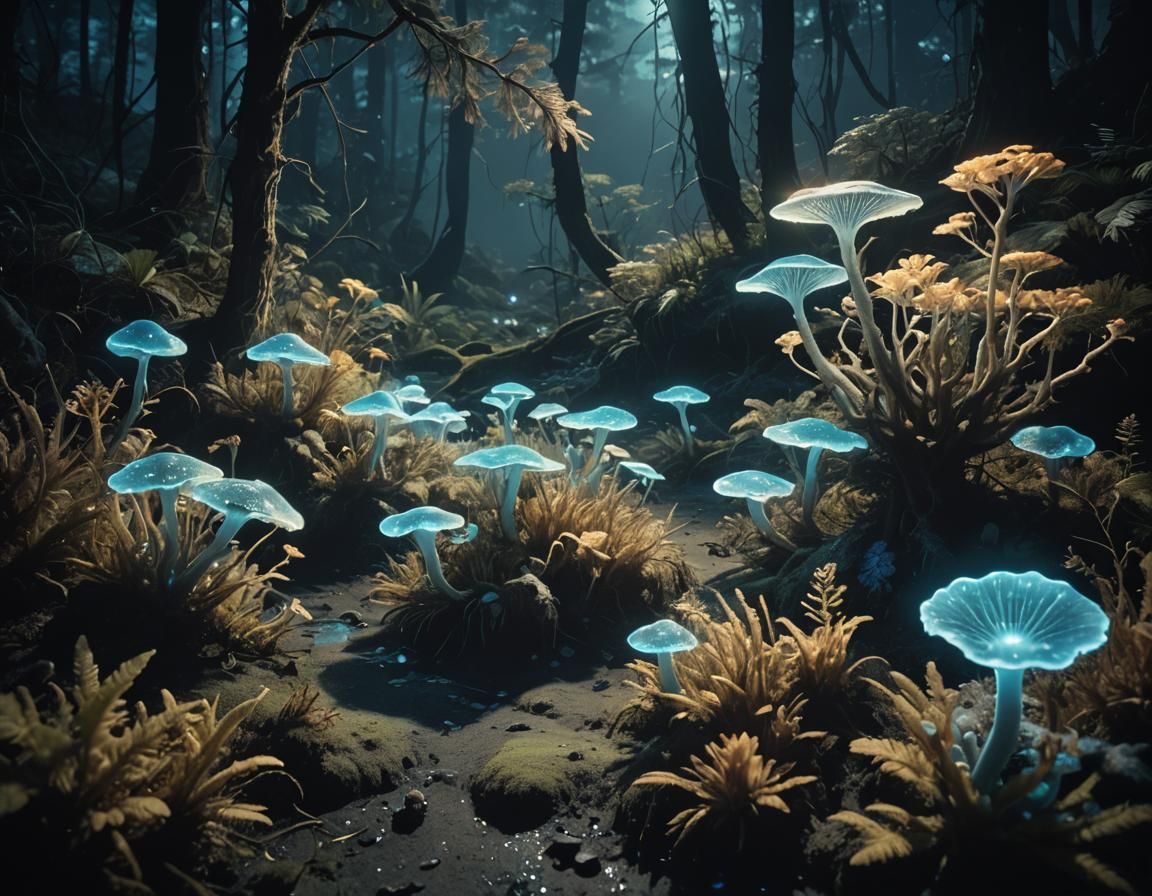Bioluminescent Chemosynthetic Ecosystem with Ethereal Glow