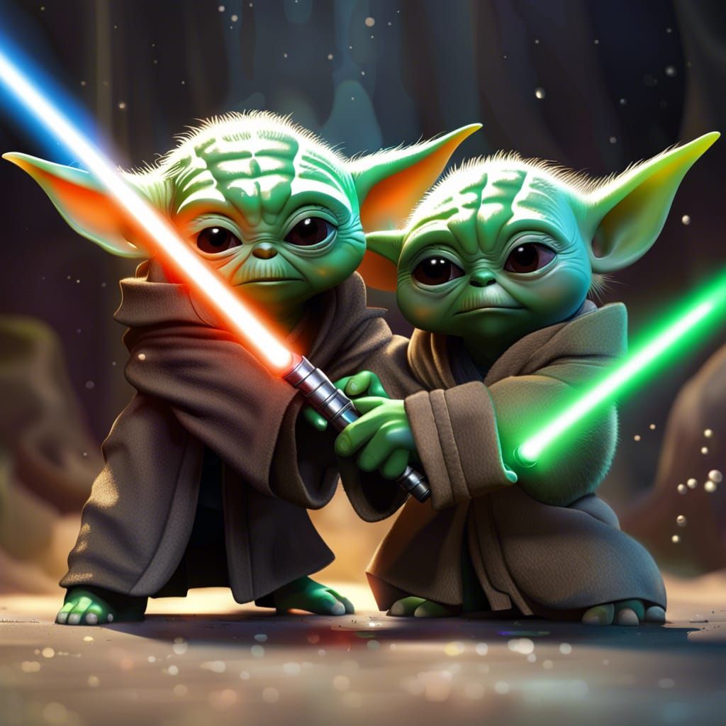 Grogu vs Yoda Lightsaber Duel: Hyperrealistic Concept Art