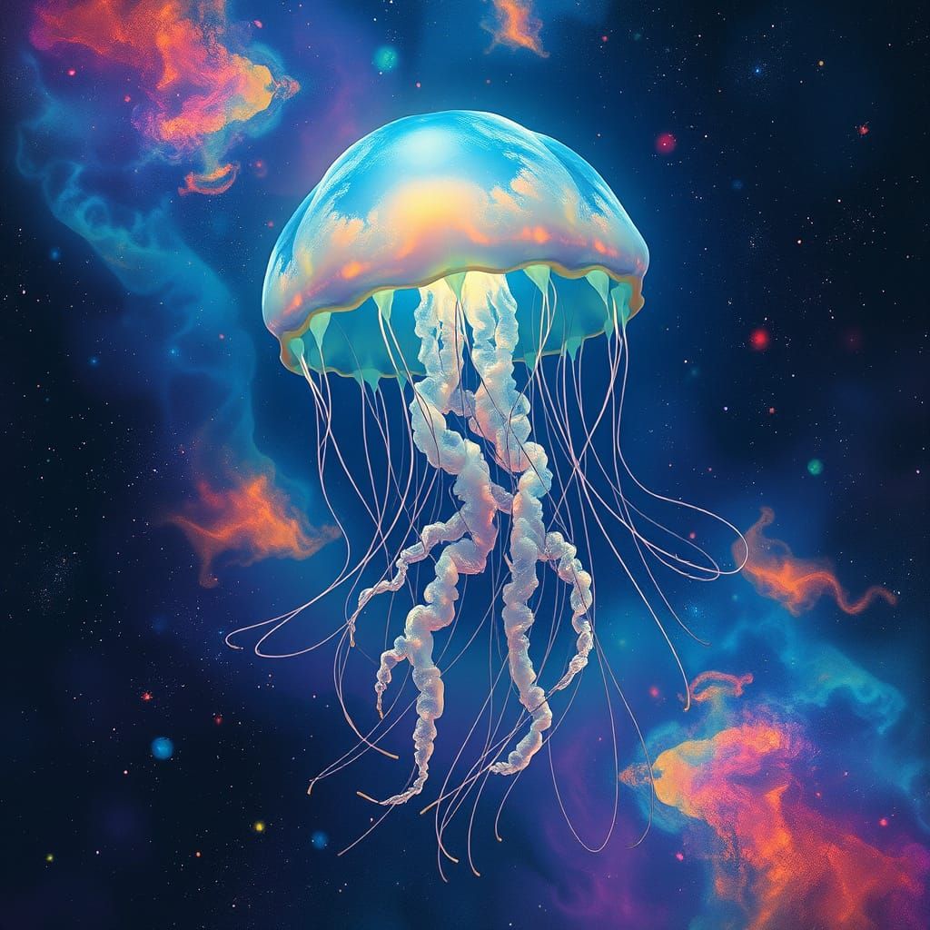 Vibrant Nebula Jellyfish in Holographic Astral Cosmic Style
