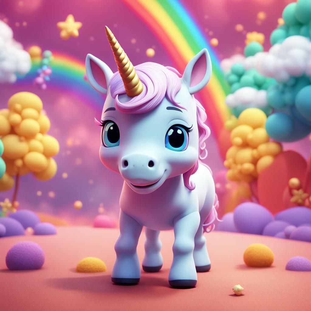 Baby Unicorn on Rainbow Bridge: 3D Digital Art