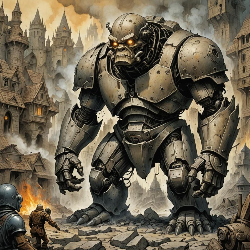 Golem Emerges from Volcanic Landscape