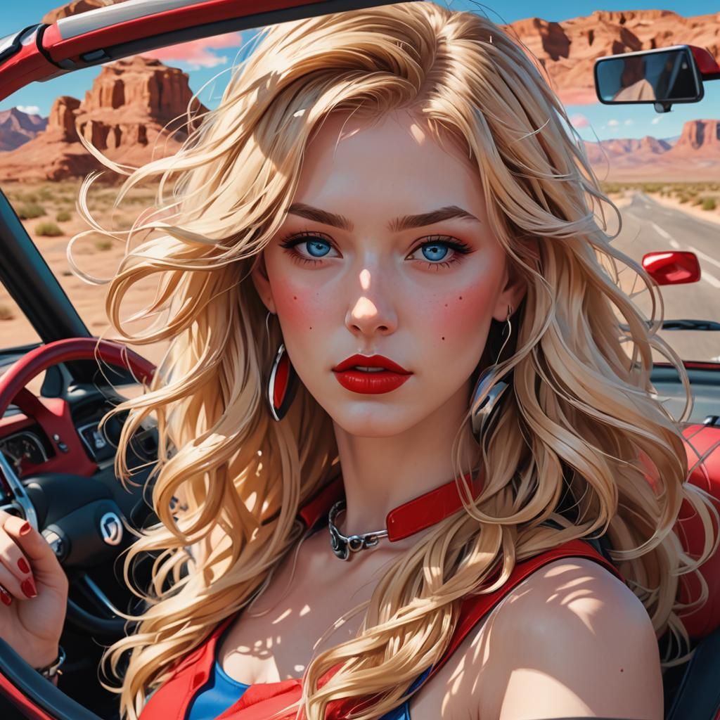 Glamorous Cabrio Driver in Vibrant Digital Painting