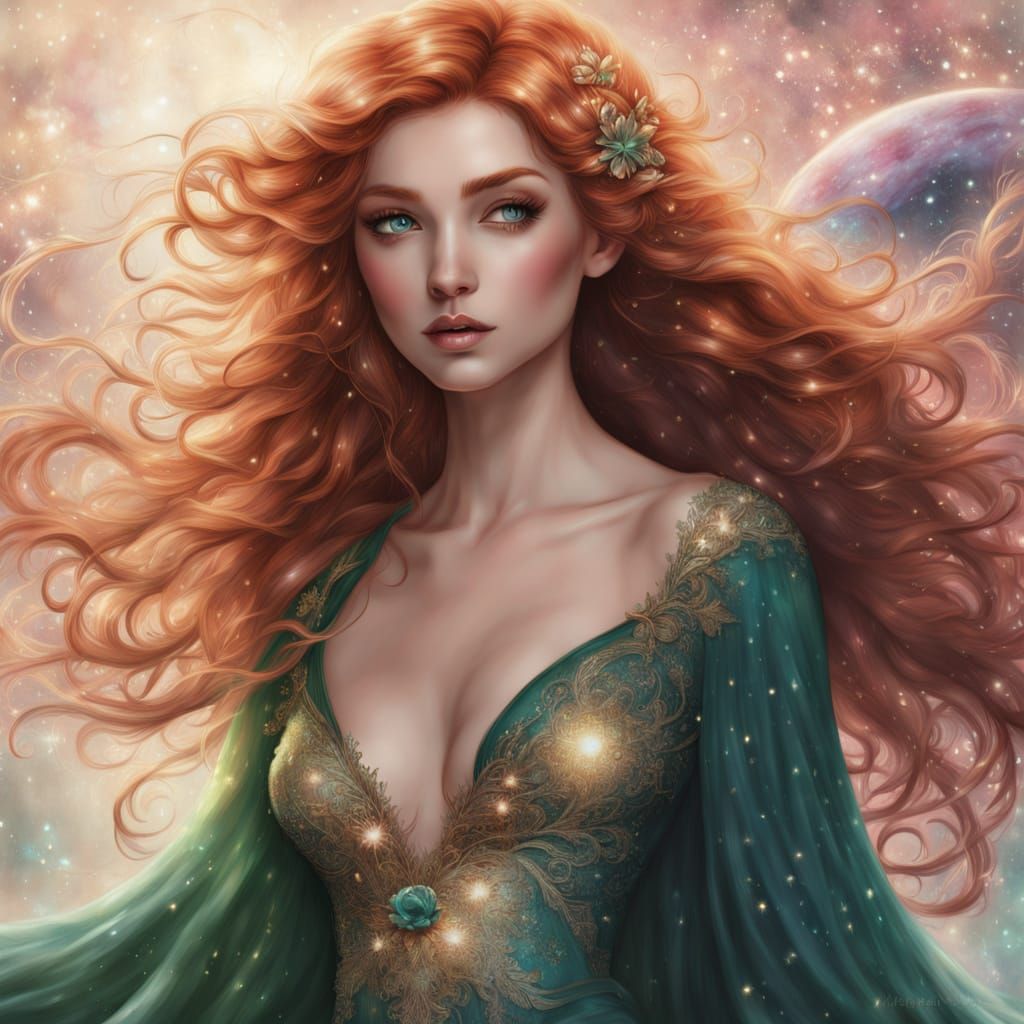 Ethereal Fantasy Goddess in a Starry Galaxy