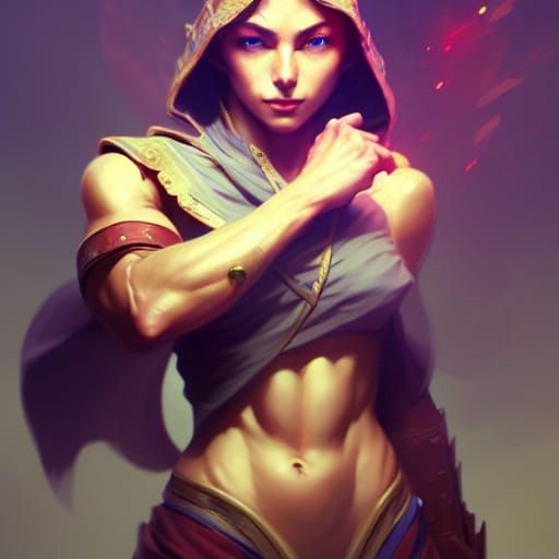 Detailed Fighter-Mage Portrait in Dynamic Lighting