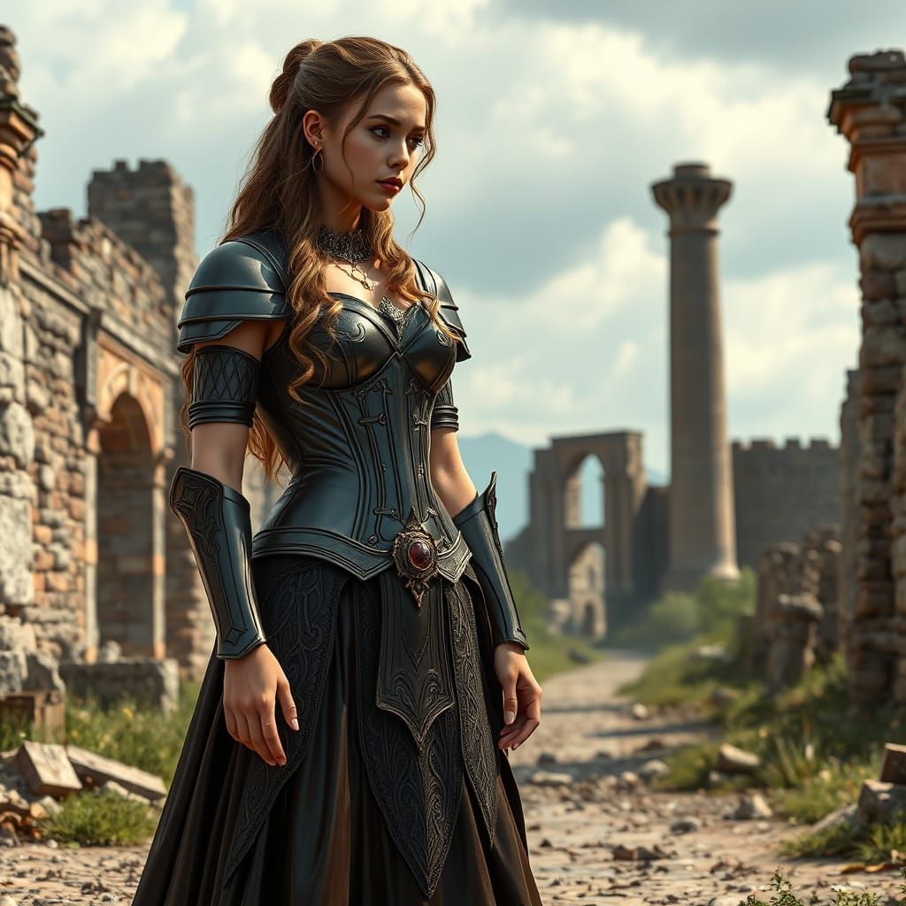 Hyperrealistic Viking Warrior Woman in Shimmering Armor