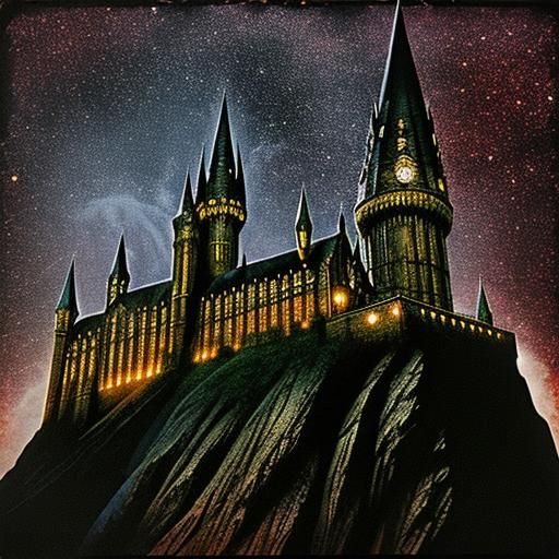 Vintage Red Cosmic Photo of Hogwarts