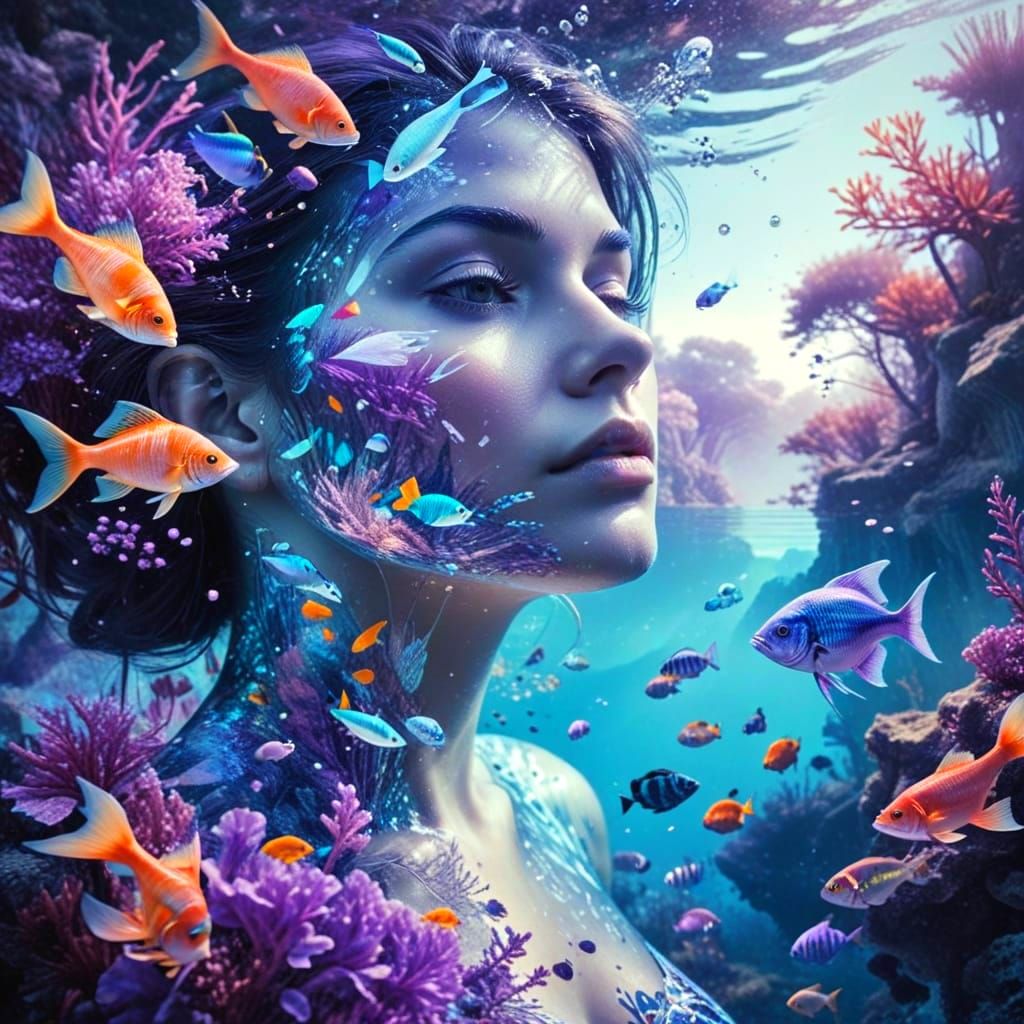 Underwater Double Exposure Portrait with Fish