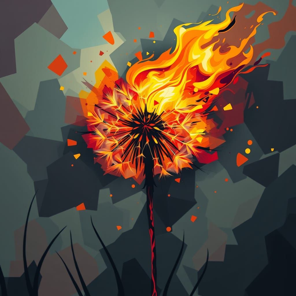 Abstract Flaming Dandelion Art