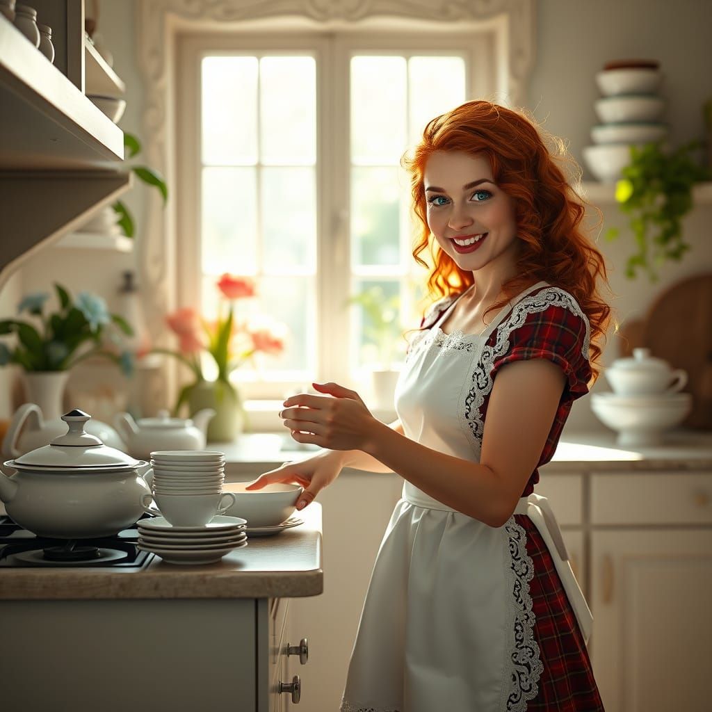 Ethereal Homemaker in Vibrant Pastel Kitchen