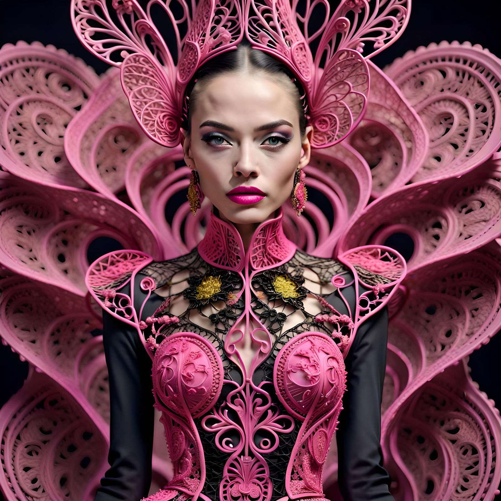 High Fashion Model in Pink Wire Couture
