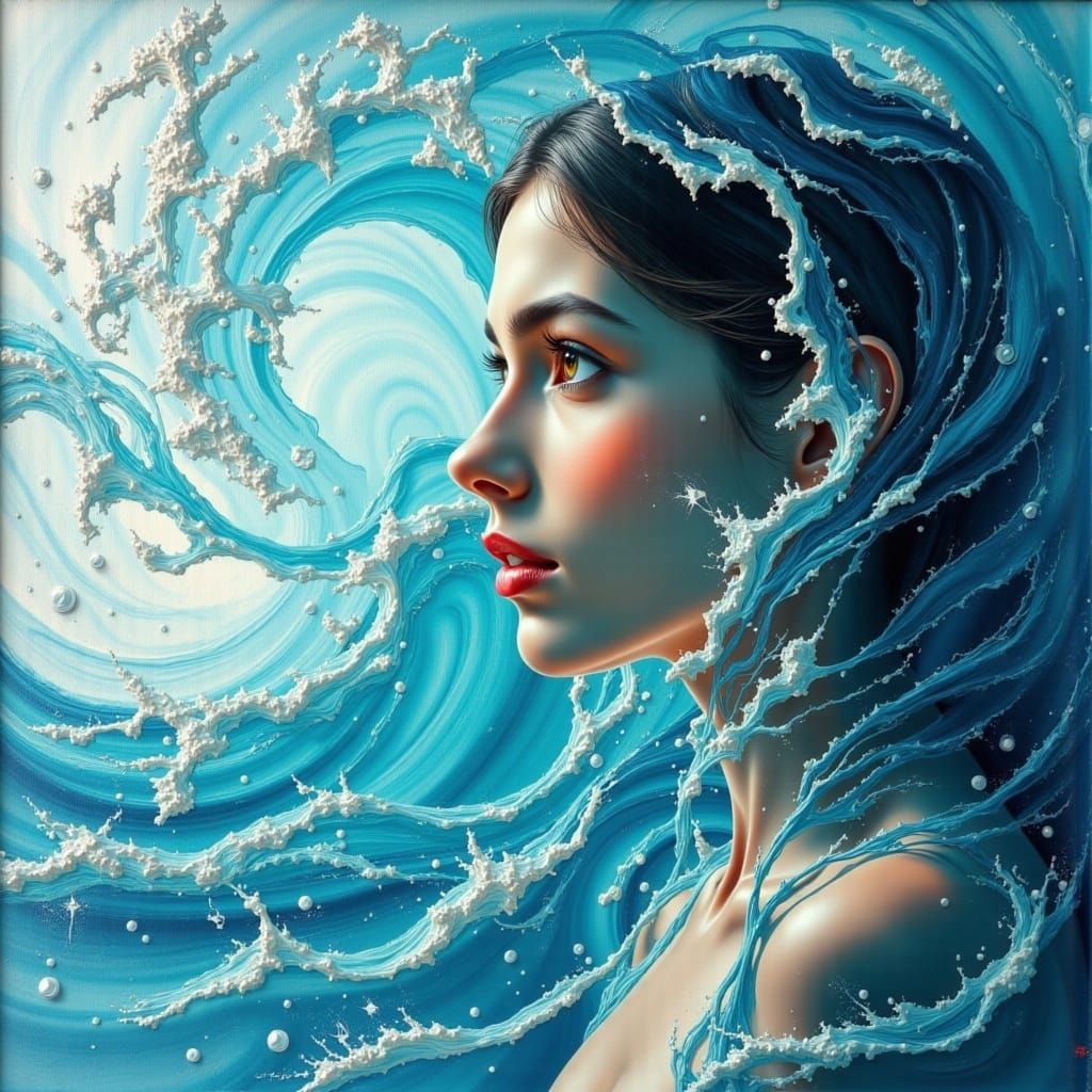 Ethereal Oceanic Portrait in Vibrant Oil Paintings