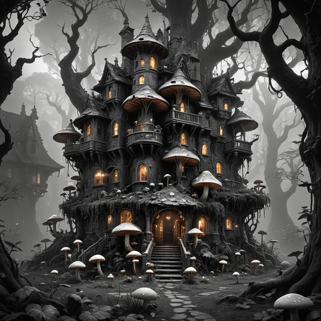 Mushroom Mansion in a Spooky Forest