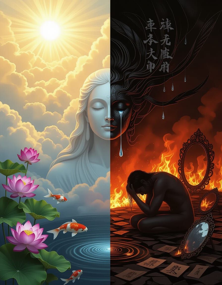 Dual-Realm Portrait of Soul at Crossroads: Transcendence and...