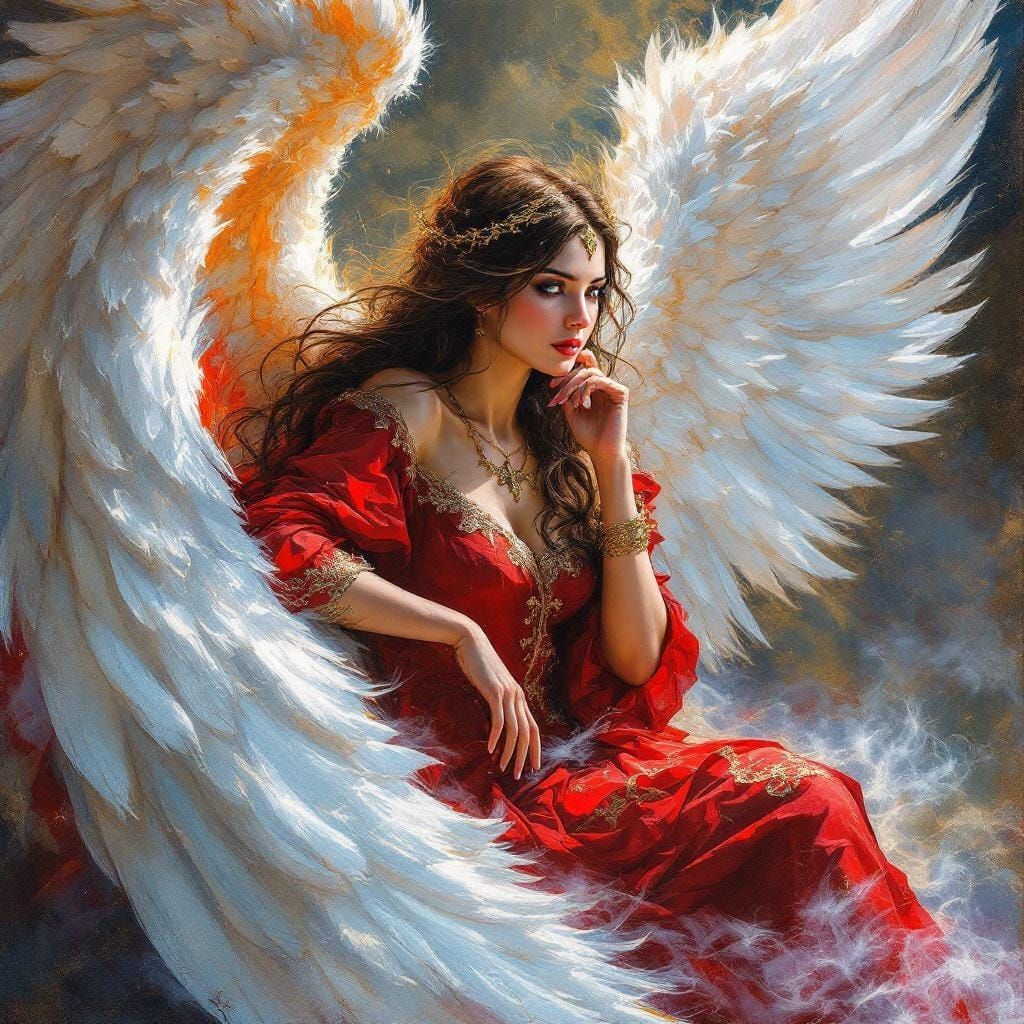 Archangel Jegudiel Portrait in Deep Red