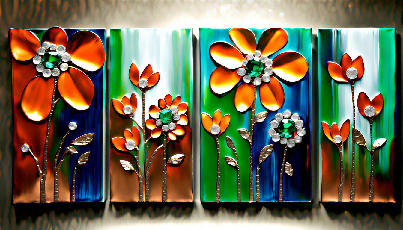 Metal Flowers: Steel, Bronze, Diamond, Emerald Bouquet