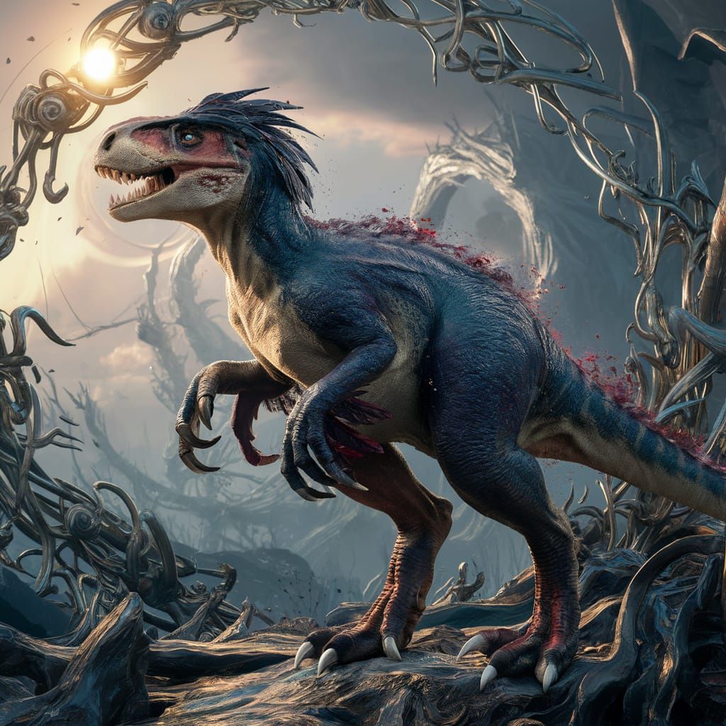 Anthropomorphic Raptor in Elden Ring Landscape