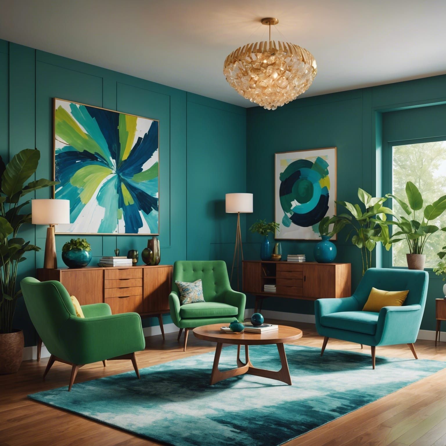 Mid Century Modern Interior in Splash Art Style
