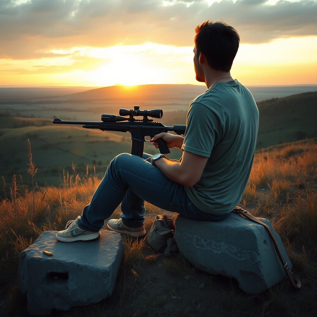 Sniper's Sunset Contemplation in Wyeth Style
