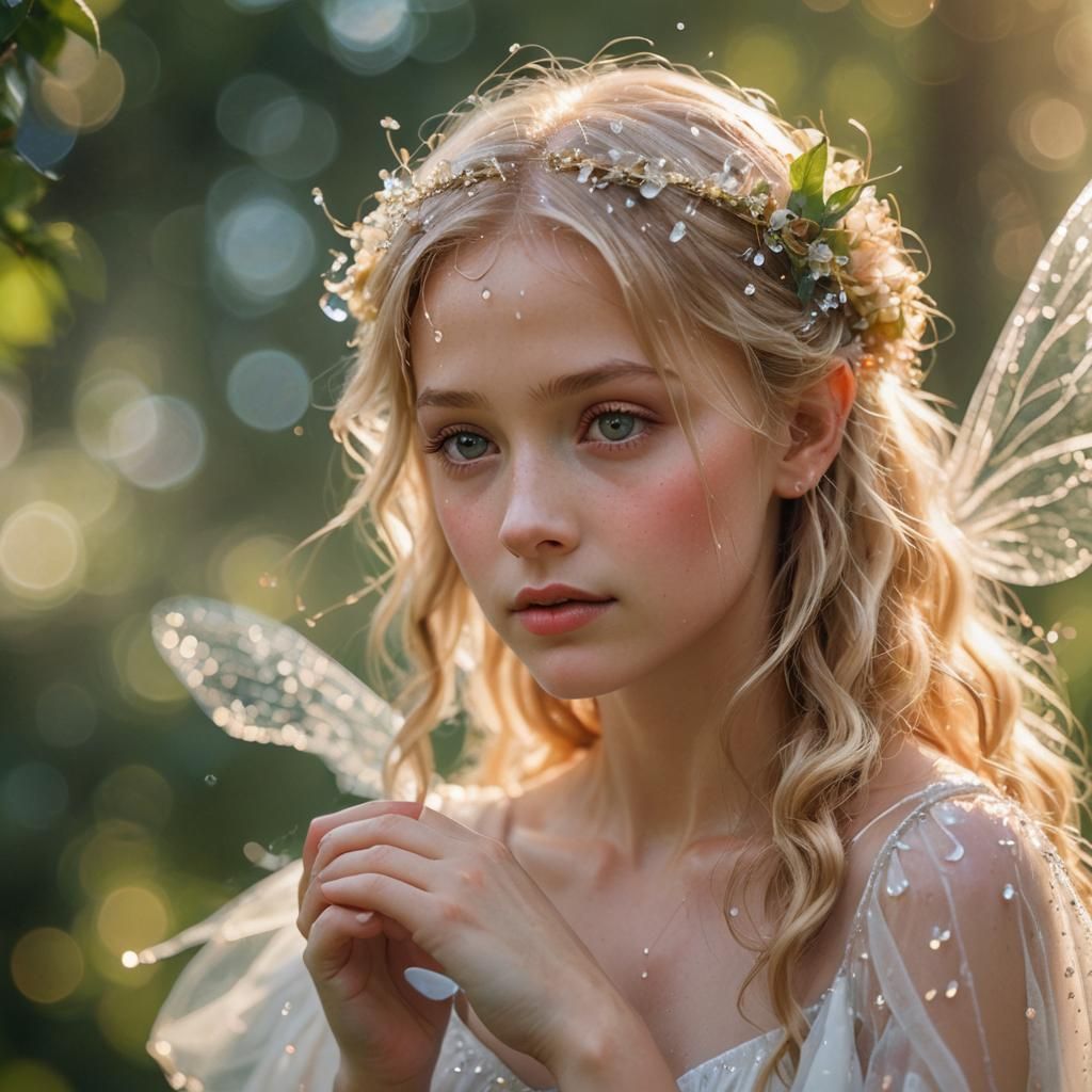 Macro Photo of a Fairy with Dew Drops