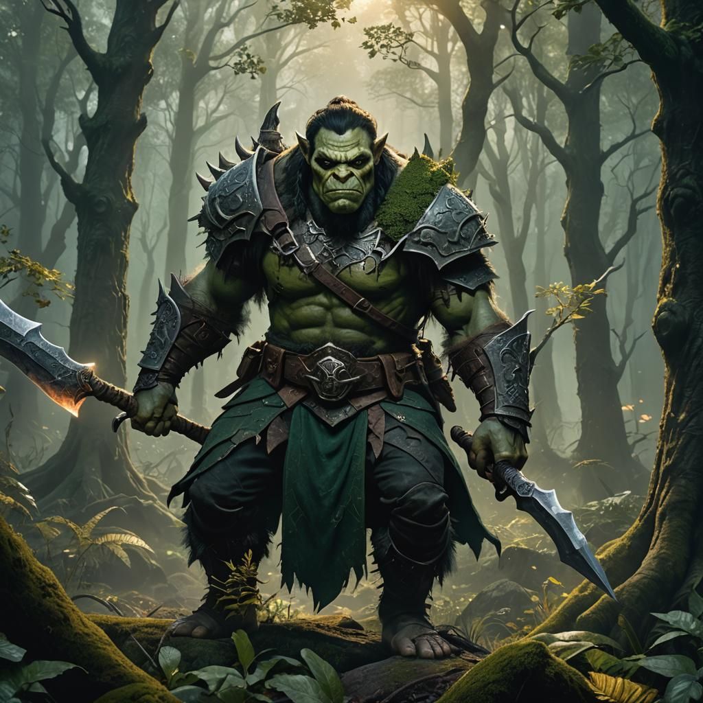 Half-Orc Greataxe Wielder in Mystical Forest