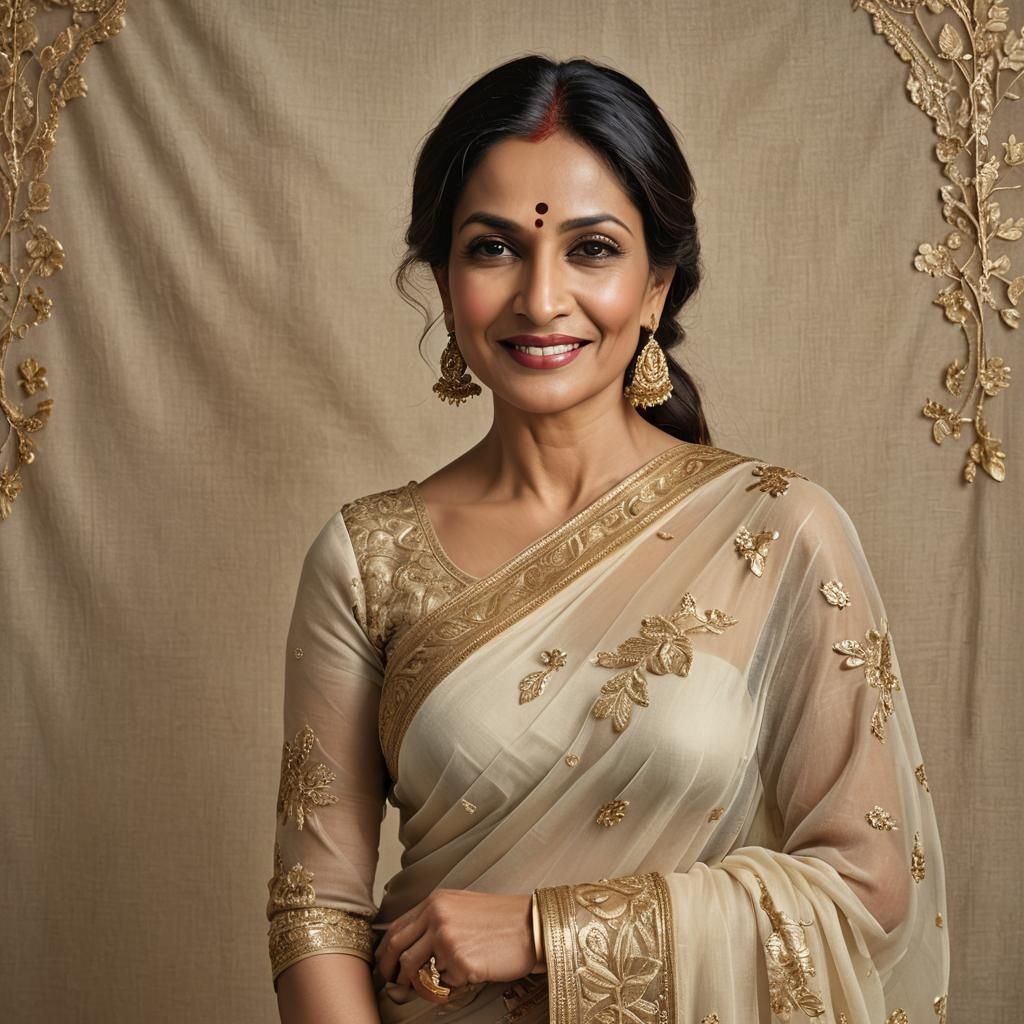 Elegant South Asian Woman in Transparent Saree