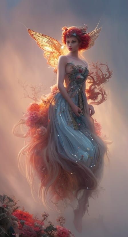 Fairy on Unicorn in Magical Forest, Digital Art