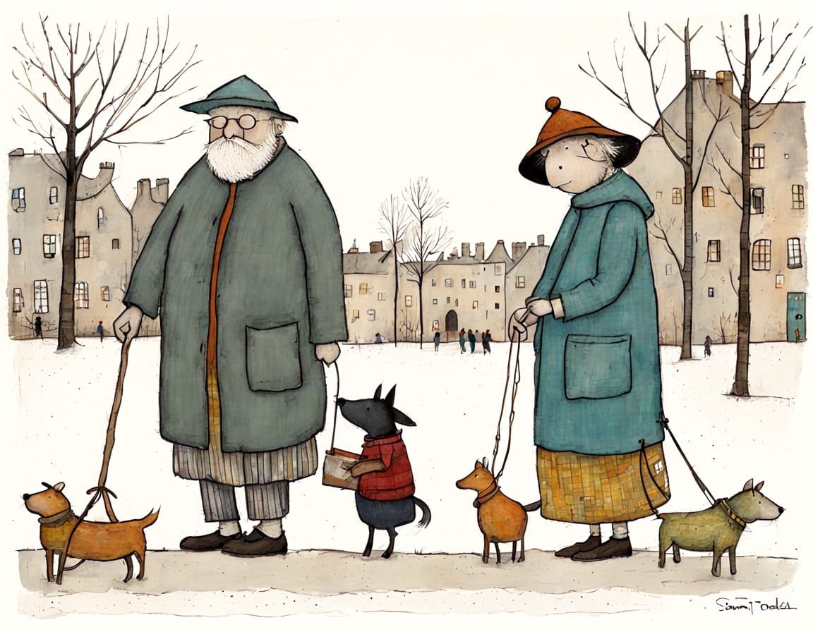 Whimsical Coastal Scene in Traditional Illustration Style