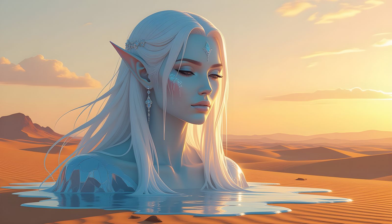 Melting Ice Elf: Atmospheric Digital Art