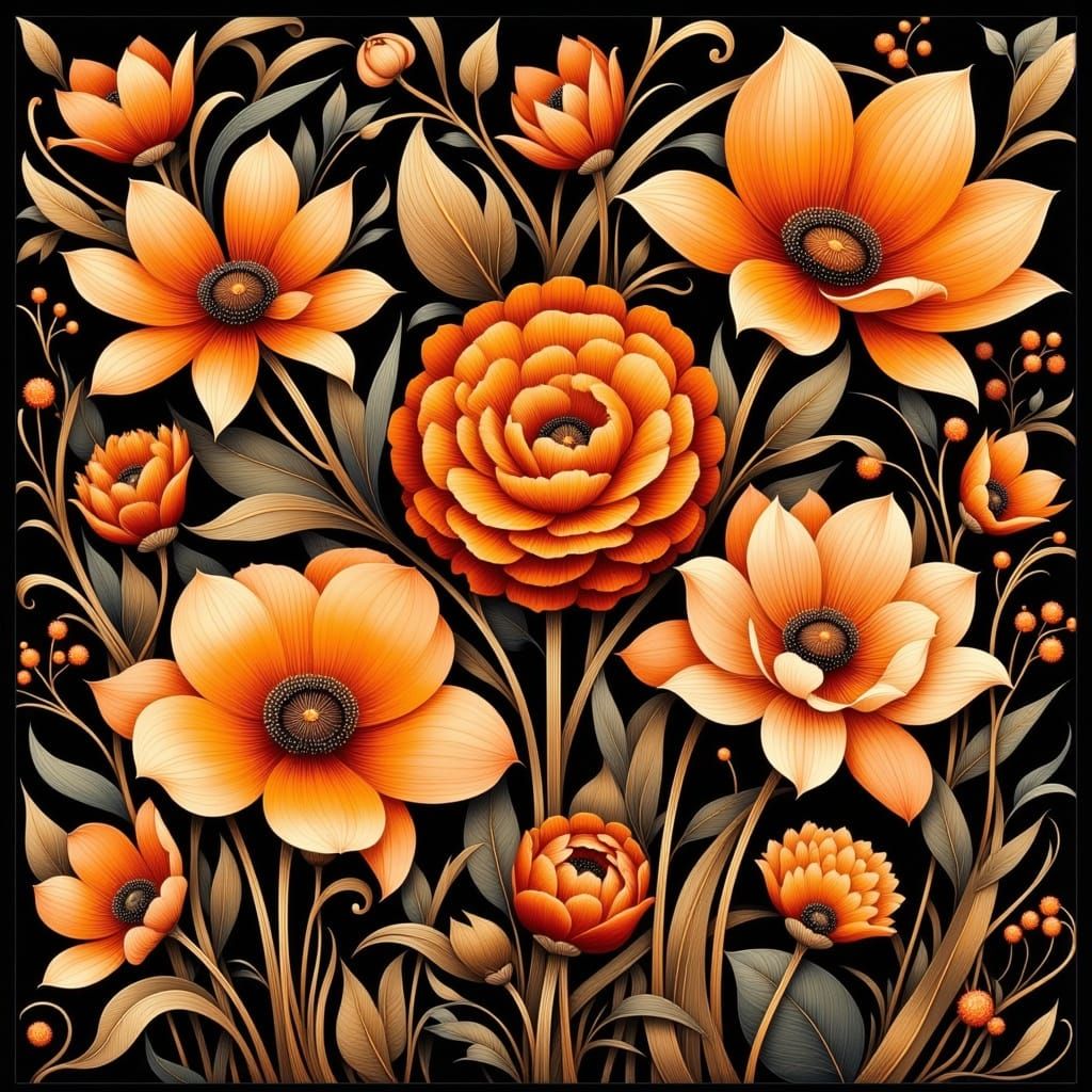 Romantic Art Deco Floral Masterpiece in Vibrant Hues