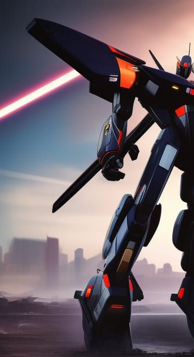 Hyperrealistic Black Robot Mecha Concept Art