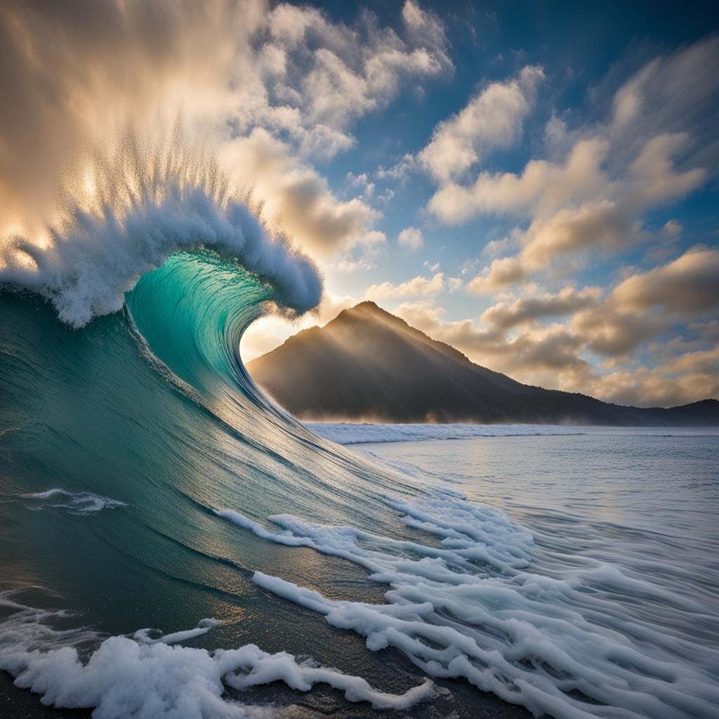 Towering Ocean Wave in Cinematic Sunlight