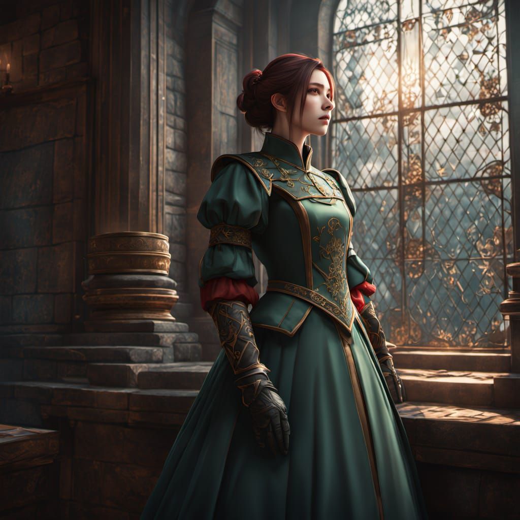 Regal Lady Illuminated by Soft Castle Light