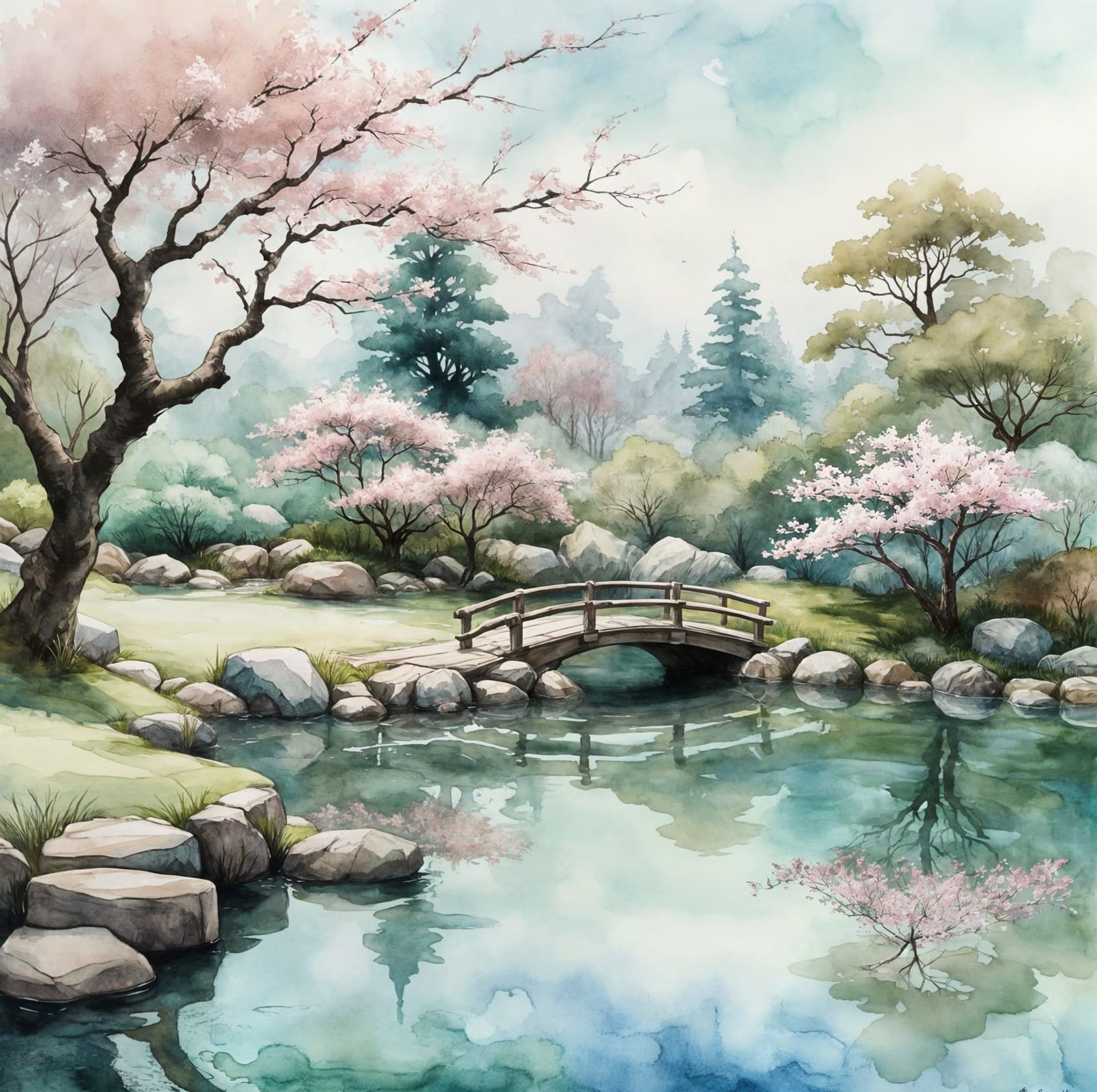 Japanese Garden Landscape in Ethereal Light