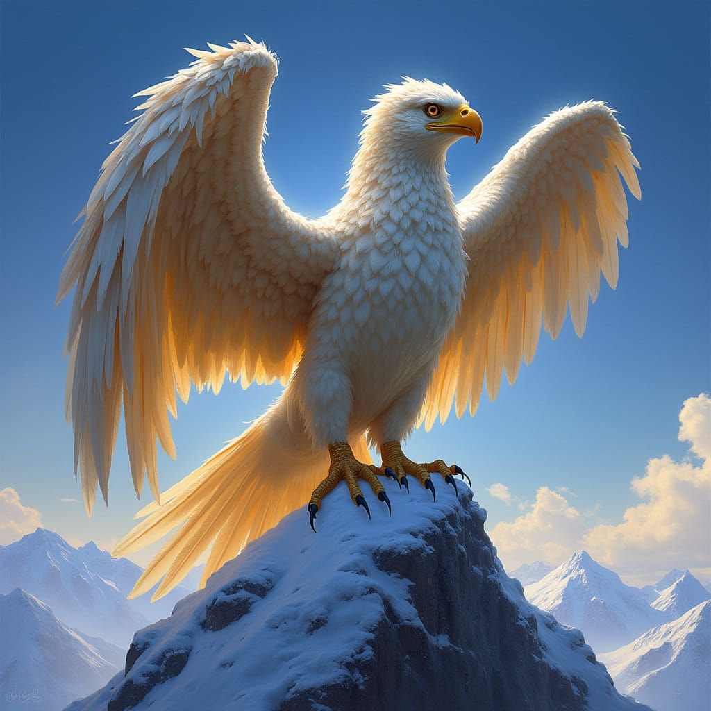 Golden Griffin on Snowy Mountain Peak