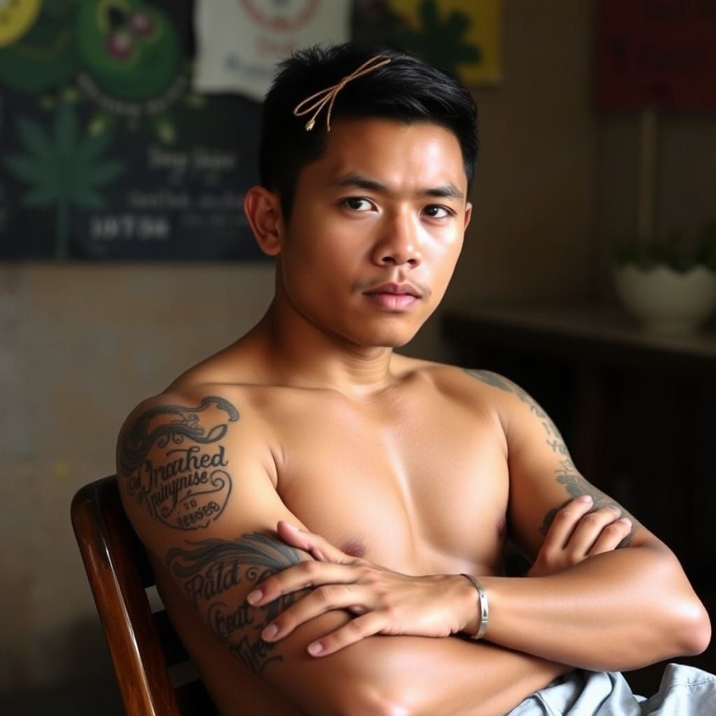 Handsome Man with Tattooed Arms