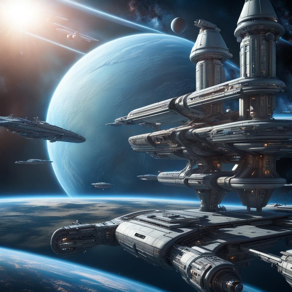 Star Trek Inspired Space Station Orbiting Planet