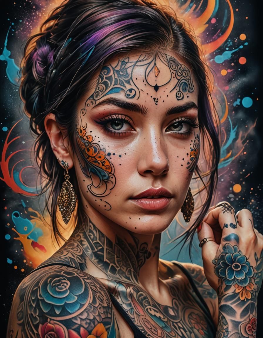 Woman's Tattoo Portrait in Contemporary Style