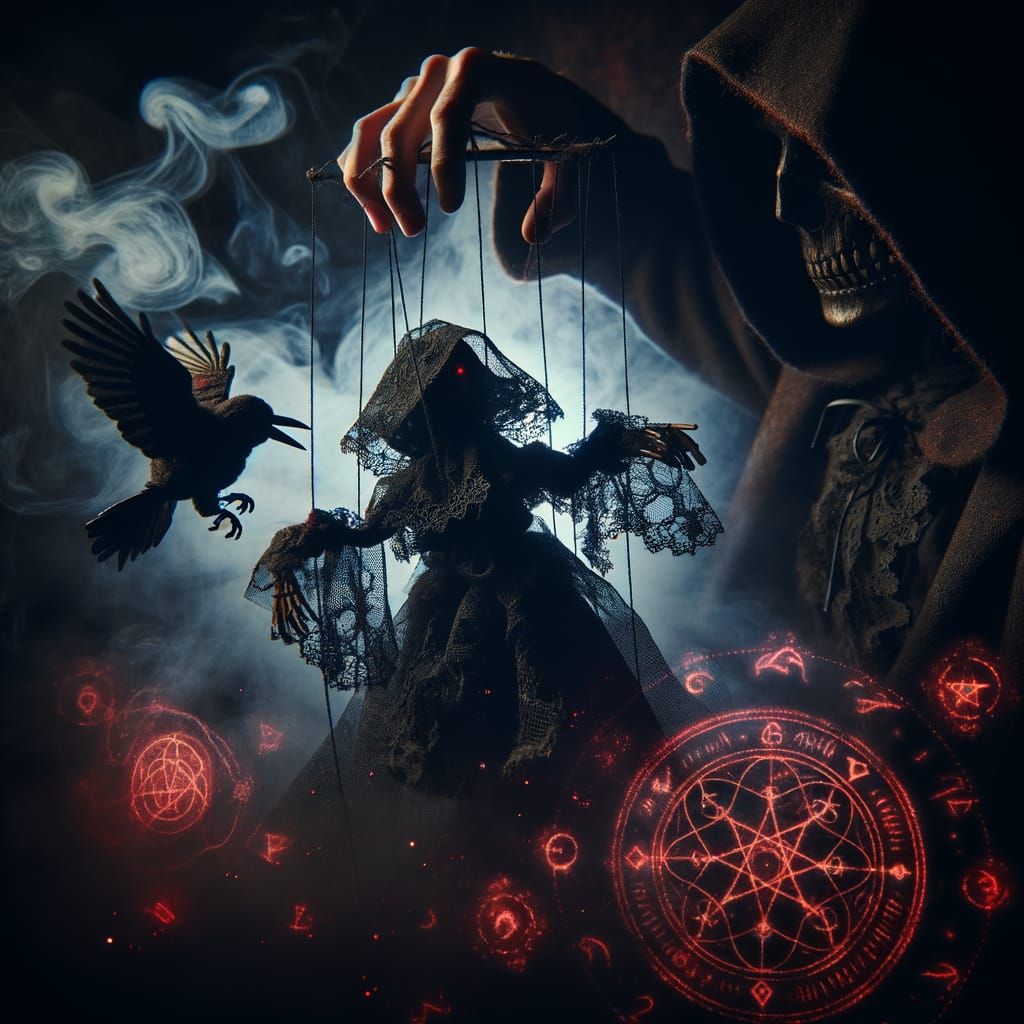 Figure in Shadows Commands Tattered Marionette in Ethereal S...