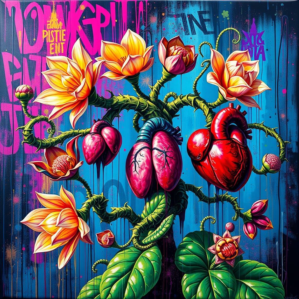 Surreal Botanical Scene with Human Organs as Fruit in Vibran...