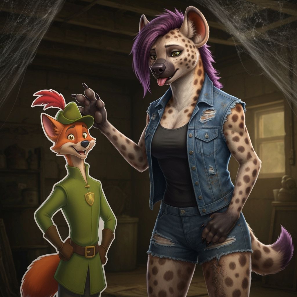 She-Hyena Interacts with Robin Hood Cardboard Cutout