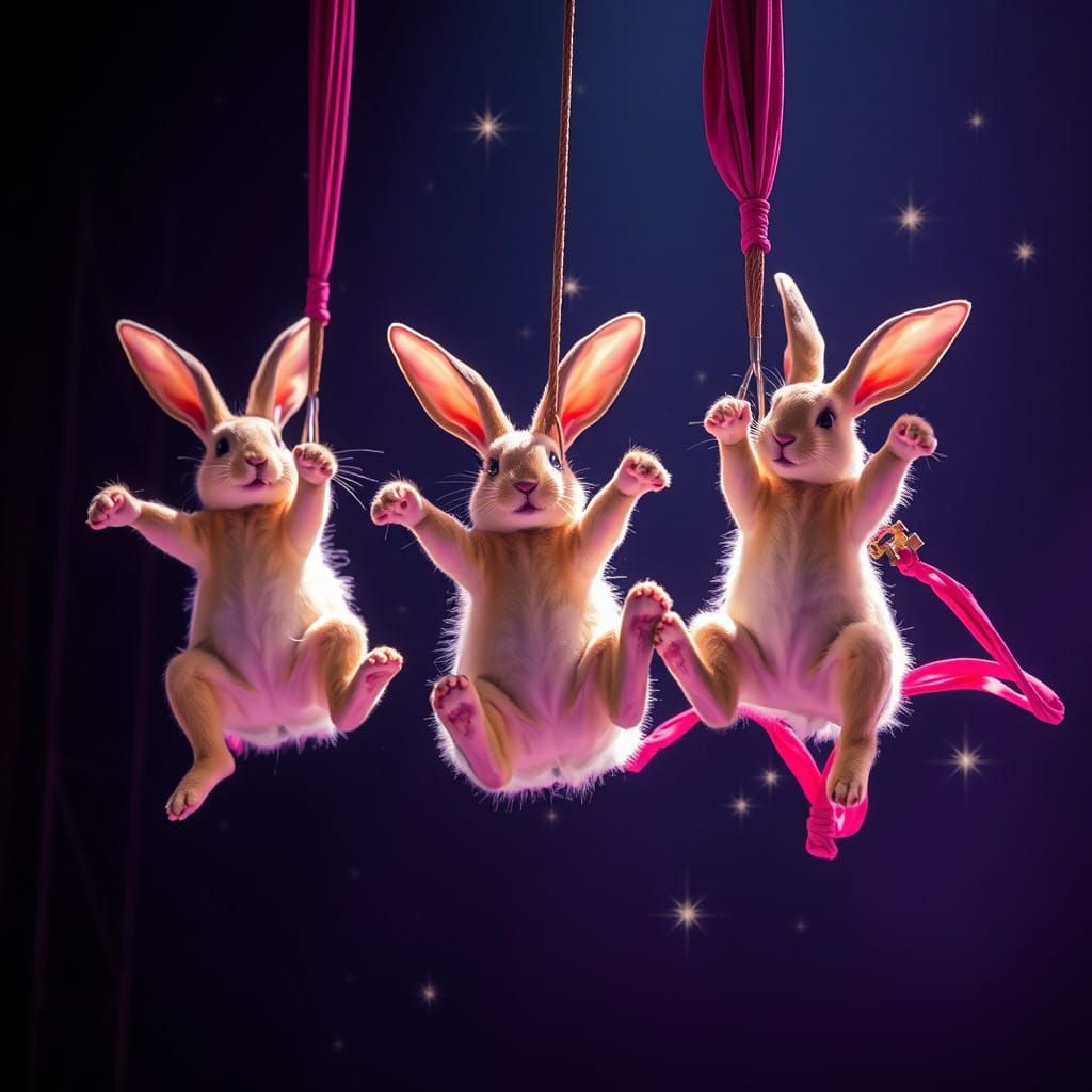 Bunnies in Cirque-Style Acrobatic Performance with Glowing E...