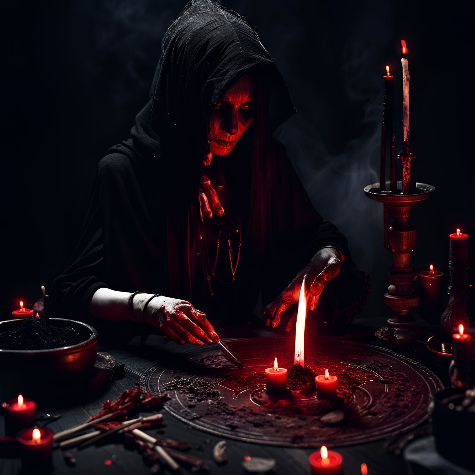 Dark Ritual: Girl Witch Prepares Incense