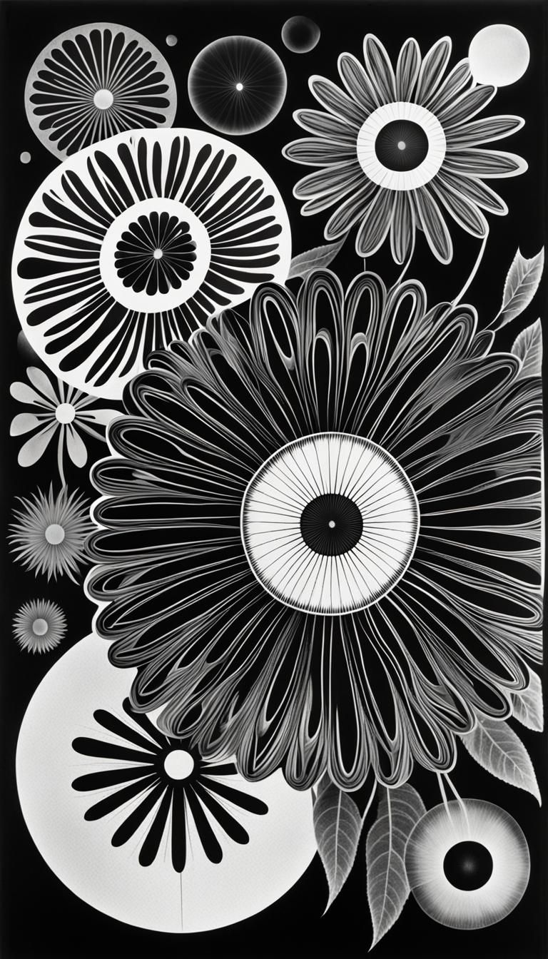 Groovy 60s Psychedelic Photogram in Black and White
